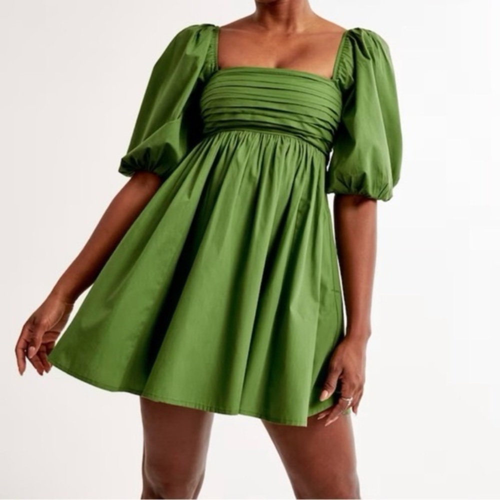 Abercrombie Emerson Puff Sleeve Smocked Mini Dress Green Small